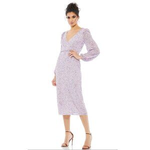 New Mac Duggal 10764 Lavander V-Neck Long Sleeve Sequin Dress P6429